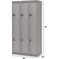 Lockers, 2 -tier, Bank of 3, 36" x 18" x 72", Steel, Grey, Knocked Down D. Morneault & Fils