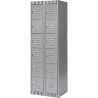 Lockers, 6 -tier, Bank of 2, 24" x 18" x 72", Steel, Grey, Knocked Down D. Morneault & Fils