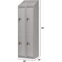 Lockers, 2 -tier, Bank of 2, 24" x 18" x 82", Steel, Grey, Knocked Down D. Morneault & Fils