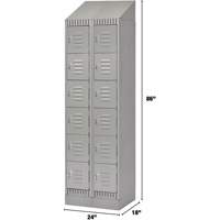 Lockers, 6 -tier, Bank of 2, 24" x 18" x 86", Steel, Grey, Knocked Down D. Morneault & Fils