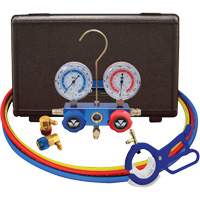 Automotive R134A 2-Way Manifold Gauge Set with 3-In-1 Side Mount Can Tap Valve D. Morneault & Fils