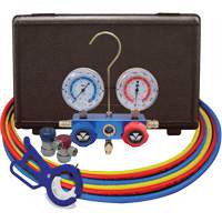 Dual Manifold Gauge Set with Manual Couplers & 3-in-1 Side Mount Can Tap Valve D. Morneault & Fils