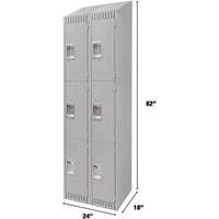 Lockers, 3 -tier, Bank of 2, 24" x 18" x 82", Steel, Grey, Knocked Down D. Morneault & Fils