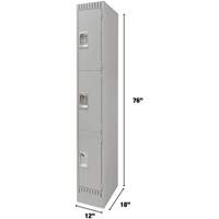Lockers, 3 -tier, 12" x 18" x 76", Steel, Grey, Knocked Down D. Morneault & Fils