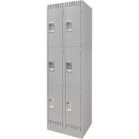 Lockers, 3 -tier, Bank of 2, 24" x 18" x 76", Steel, Grey, Knocked Down D. Morneault & Fils