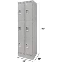 Lockers, 3 -tier, Bank of 2, 24" x 18" x 76", Steel, Grey, Knocked Down D. Morneault & Fils