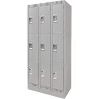 Lockers, 3 -tier, Bank of 3, 36" x 18" x 76", Steel, Grey, Knocked Down D. Morneault & Fils