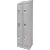Lockers, 3 -tier, Bank of 2, 24" x 18" x 86", Steel, Grey, Knocked Down D. Morneault & Fils