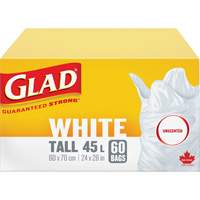 Tall 45L Unscented Garbage Bags, Regular, 24" W x 28" L, White D. Morneault & Fils