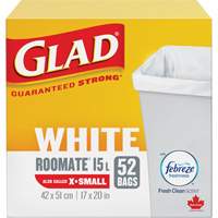 Tr&egrave;s petits sacs &agrave; ordures 15 L avec Febreze, R&eacute;gulier, 17" la x 20" lo, Blanc D. Morneault & Fils