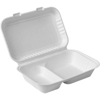 Compostable Hinged Food Containers with Compartments, Bagasse, Rectangular D. Morneault & Fils