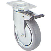 Zinc Plated Caster, Swivel with Brake, 4" (101.6 mm), Rubber, 200 lbs. (91 kg.) D. Morneault & Fils