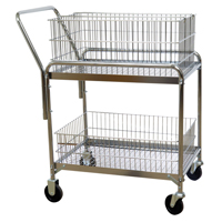 Wire Mesh Office Mail Cart, 200 lbs. Capacity, Chrome, 20" D x 33" L x 37-1/2" H, Chrome Plated D. Morneault & Fils