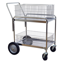 Wire Mesh Office Mail Cart, 200 lbs. Capacity, Chrome, 23-3/4" D x 33-1/2" L x 38-1/4" H, Chrome Plated D. Morneault & Fils