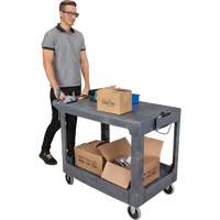 Flat-Shelf Utility Service Cart, 2 Tiers, 25-1/4" x 32-1/4" x 44", 550 lbs. Capacity D. Morneault & Fils