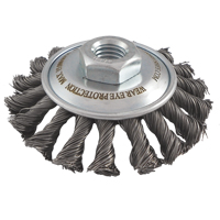 Knotted Wire Wheel Saucer Brushes, 4" Dia., 0.02" Fill, 5/8"-11 Arbor, Steel D. Morneault & Fils