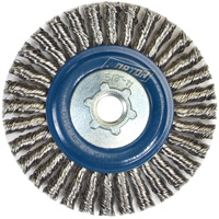 Brosse &agrave; fils nou&eacute;s pour cordons de soudure pour meuleuse angulaire, Dia. 4", Fils 0,02", Arbre 5/8"-11, Acier inoxydable D. Morneault & Fils