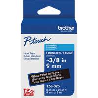 Syst&egrave;mes d'&eacute;tiquetage P-Touch, 9 mm x 314,96" ou 8 m, Blanc sur noir D. Morneault & Fils
