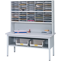Mobilier E-Z Sort pour la salle du courrier- Tables de tri avec tablette-Dessus de table, 60" la x 28" p x 36" h, Stratifi&eacute; D. Morneault & Fils