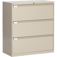 Lateral Filing Cabinet, Steel, 3 Drawers, 36" W x 18" D x 40-1/16" H, Beige D. Morneault & Fils