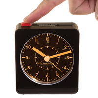 Desk Alarm Clock, Analog, Battery Operated, 3.5" W x 1.5" D x 3.75" H, Black D. Morneault & Fils