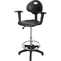Tabouret ergonomique robuste avec accoudoirs r&eacute;glables, Stationnaire, Ajustable, 39" - 48", Polyur&eacute;thane Si&egrave;ge, Noir D. Morneault & Fils