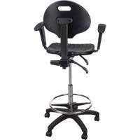Tabouret ergonomique robuste avec accoudoirs r&eacute;glables et roulettes en nylon, Mobile, Ajustable, 39" - 48", Polyur&eacute;thane Si&egrave;ge, Noir D. Morneault & Fils
