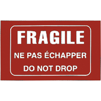 "Fragile" Bilingual Special Handling Labels, 5" L x 3" W, White on Red D. Morneault & Fils