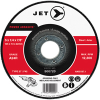 POWER ABRASIVE&reg; Grinding Wheel, 5" x 1/4", 7/8" Arbor, Type 27 D. Morneault & Fils