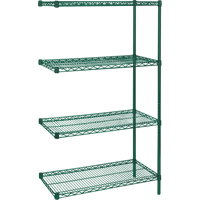 Heavy-Duty Green Epoxy Finish Wire Shelving, Add-On Kit, 4 Tiers, 36" W x 63" H x 18" D D. Morneault & Fils