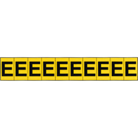 Rep&egrave;res adh&eacute;sifs &agrave; lettres individuelles, E, 1" h, Noir sur jaune D. Morneault & Fils