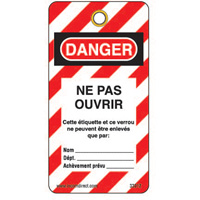 Lockout Tags, Plastic, 3" W x 5-3/4" H, French D. Morneault & Fils