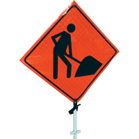 Men At Work Pole Sign, 24" x 24", Vinyl, Pictogram D. Morneault & Fils