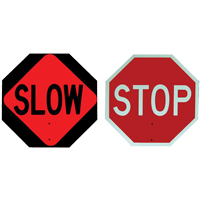 Panneau de signalisation &agrave; deux c&ocirc;t&eacute;s  Stop/Slow , 18" x 18", Plastique, Anglais avec pictogramme D. Morneault & Fils