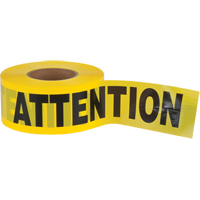 "Attention" Barricade Tape, Bilingual, 3" W x 1000' L, 2.5 mils, Black on Yellow D. Morneault & Fils