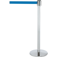 Slimline TensaBarrier&reg; Barrier Post, Steel, 38" H, Blue Tape, 7.5' Tape Length D. Morneault & Fils