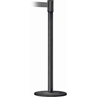 Slimline TensaBarrier&reg; Barrier Post, Steel, 38" H, Black Tape, 7.5' Tape Length D. Morneault & Fils