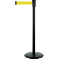 Slimline TensaBarrier&reg; Barrier Post, Steel, 38" H, Yellow Tape, 7.5' Tape Length D. Morneault & Fils