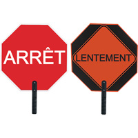 Double-Sided "Arr&ecirc;t/Lentement" Traffic Control Sign, 18" x 18", Aluminum, French with Pictogram D. Morneault & Fils