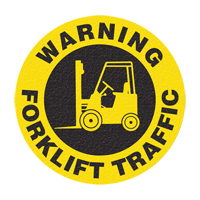Panneau de signalisation au sol  Warning Forklift Traffic , Adh&eacute;sif, Anglais avec pictogramme D. Morneault & Fils