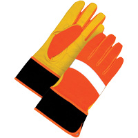 High Visibility Gloves, Size Large, Grain Leather Palm D. Morneault & Fils