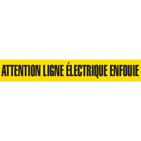 Ruban pour barricade "Attention Ligne &eacute;lectrique Enfouie", Français, 3" la x 1000' lo, Noir sur jaune D. Morneault & Fils
