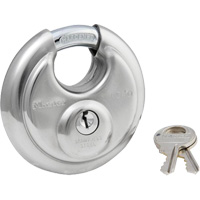 Shrouded Disc Padlock, Silver, Keyed Different, Stainless Steel, 2-3/4" Width D. Morneault & Fils