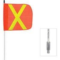 Fanion &agrave; tige en fibre de verre non aliment&eacute; Safety Whip, Fixation Filet&eacute;, Hauteur 6', Orange avec X r&eacute;fl&eacute;chissant D. Morneault & Fils