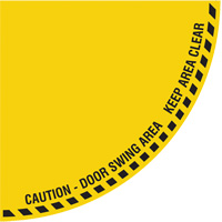 "Caution" Quarter Circle Swing Door Floor Sign, Adhesive, English with Pictogram D. Morneault & Fils