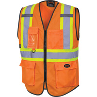 6958 Zipper Front Safety Vest, High Visibility Orange, Small, Polyester D. Morneault & Fils