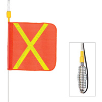 Tiges de s&eacute;curit&eacute; tout-temps de s&eacute;rie lourde avec lumi&egrave;re DEL constante Safety Whip, Fixation Ressort, Hauteur 12', Orange avec X r&eacute;fl&eacute;chissant D. Morneault & Fils