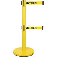 Barri&egrave;re pour le contr&ocirc;le des foules &agrave; courroie double, Acier, 35" h, Ruban Jaune, Longueur du ruban 7' D. Morneault & Fils