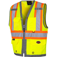 6673 Mesh-Back Zip-Front Surveyor's Vest, High Visibility Lime-Yellow, Small, Polyester D. Morneault & Fils