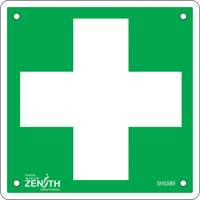 Enseigne premiers soins, 6" x 6", Aluminium, Pictogramme D. Morneault & Fils